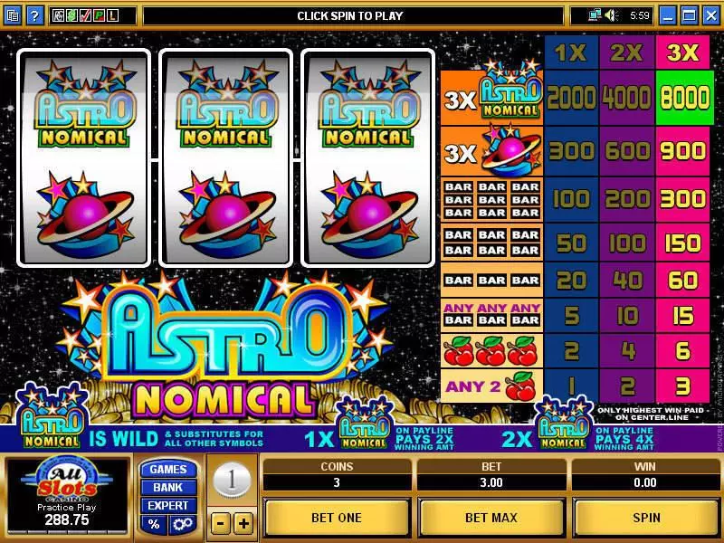 Astronomical Microgaming 3 Reel 1 Line