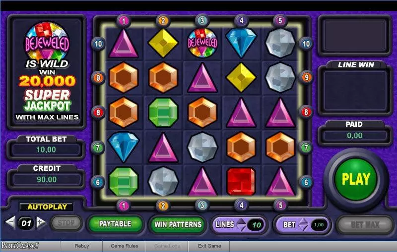 Bejeweled bwin.party 0 Reel 10 Line
