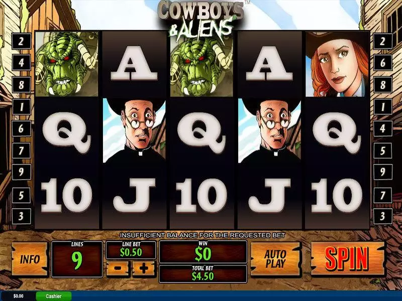 Cowboys and Aliens PlayTech 5 Reel 9 Line