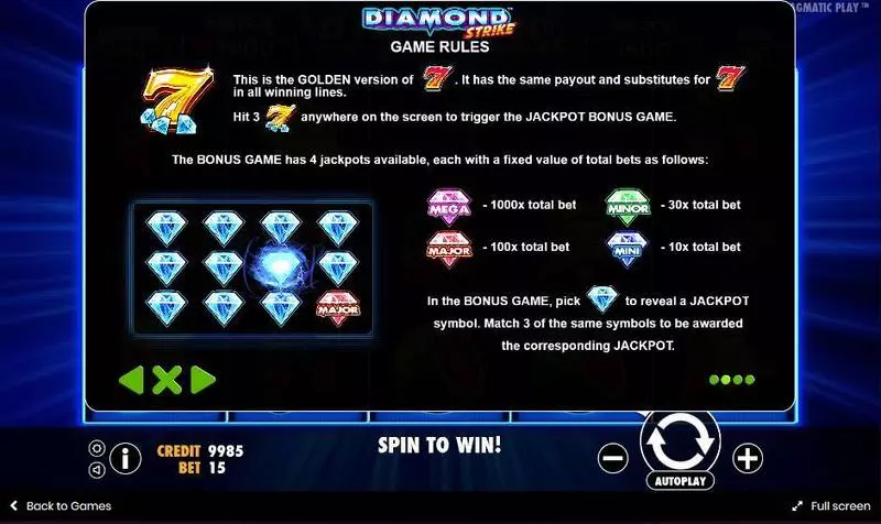 Diamond Strike Pragmatic Play 3 Reel 15 Line