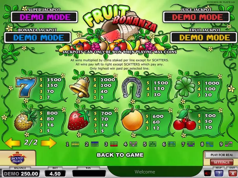 Fruit Bonanza Play'n GO 5 Reel 9 Line