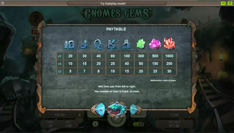 Gnomes' Gems Booongo 5 Reel 20 Line
