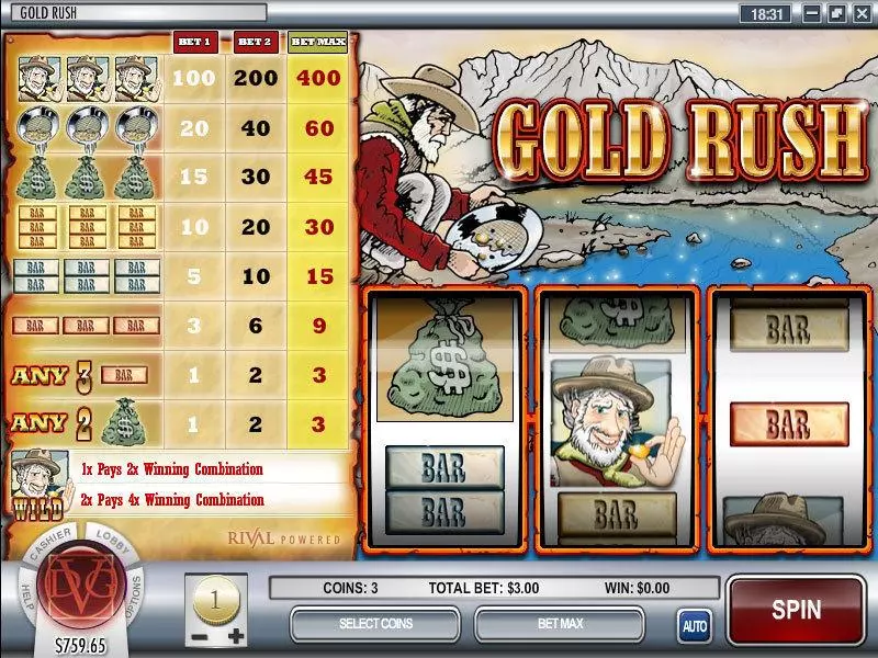 Gold Rush Rival 3 Reel 1 Line