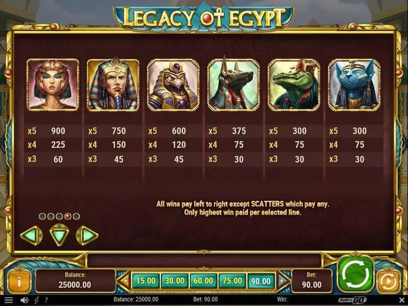 Legacy of Egypt Play'n GO 5 Reel 30 Line