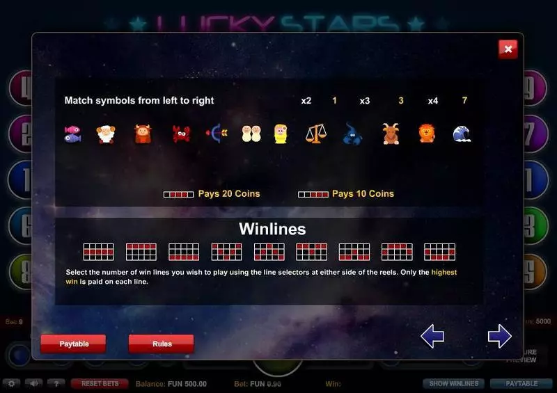 Lucky Stars 1x2 Gaming 4 Reel 9 Line