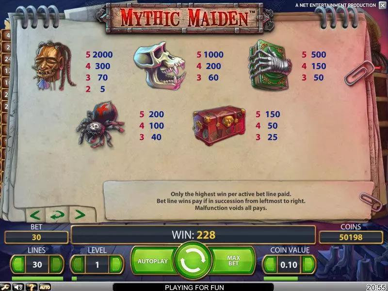 Mythic Maiden NetEnt 5 Reel 30 Line