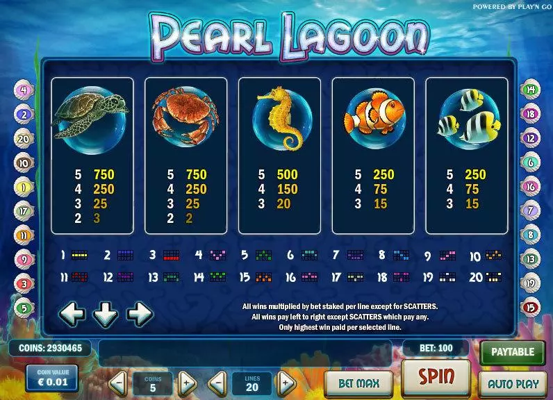 Pearl Lagoon Play'n GO 5 Reel 20 Line