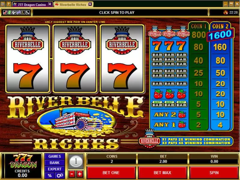 River Belle Riches Microgaming 3 Reel 1 Line