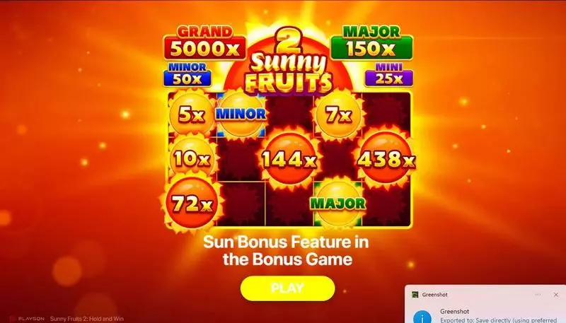 Sunny Fruits 2: Hold and Win Playson 5 Reel 