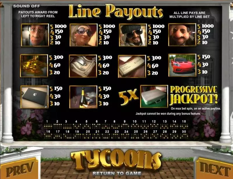 Tycoons BetSoft 5 Reel 30 Line